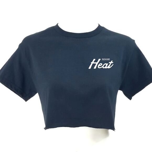 MIAMI HEAT Double Script Retro Logo Black Cropped Crop Top Basketball Jersey Tee - Picture 1 of 6